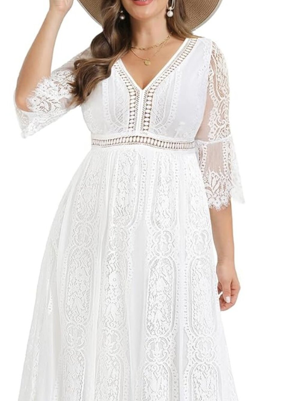 Plus Size Wedding Dress Boho - Maxi Bridal Shower Bohemian Formal Lace Long Dres